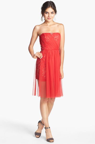 Bcbgmaxazria Vienna Mesh Overlay Embellished Lace Sheath Dress in Red ...