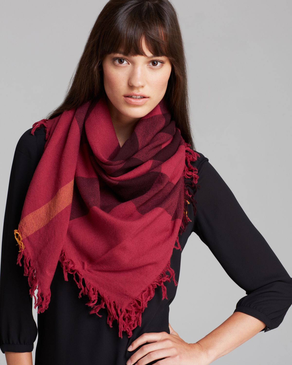 Burberry Color Check Wool Scarf in Red (Deep Claret Pink) | Lyst