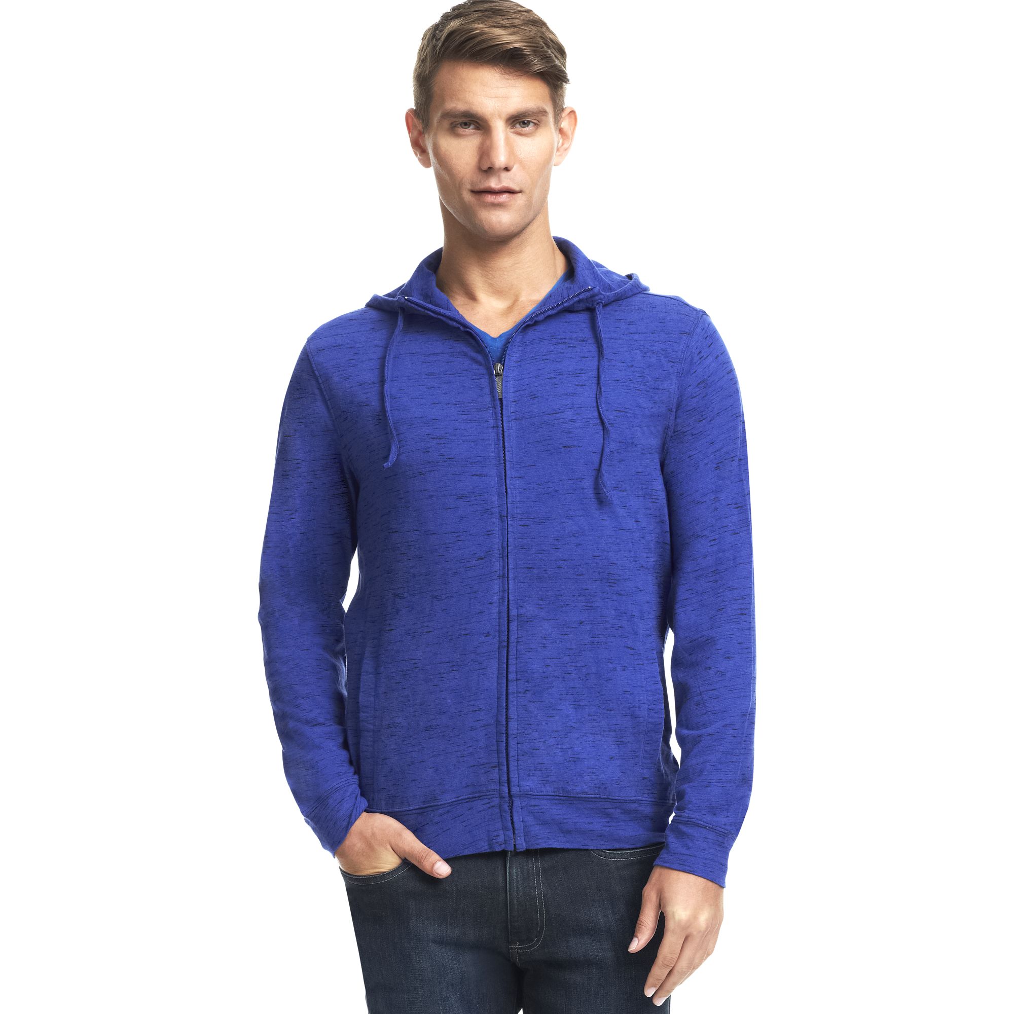 Kenneth Cole Reaction Long Sleeve Hooded Zipper Front Hoodie in Blue ...