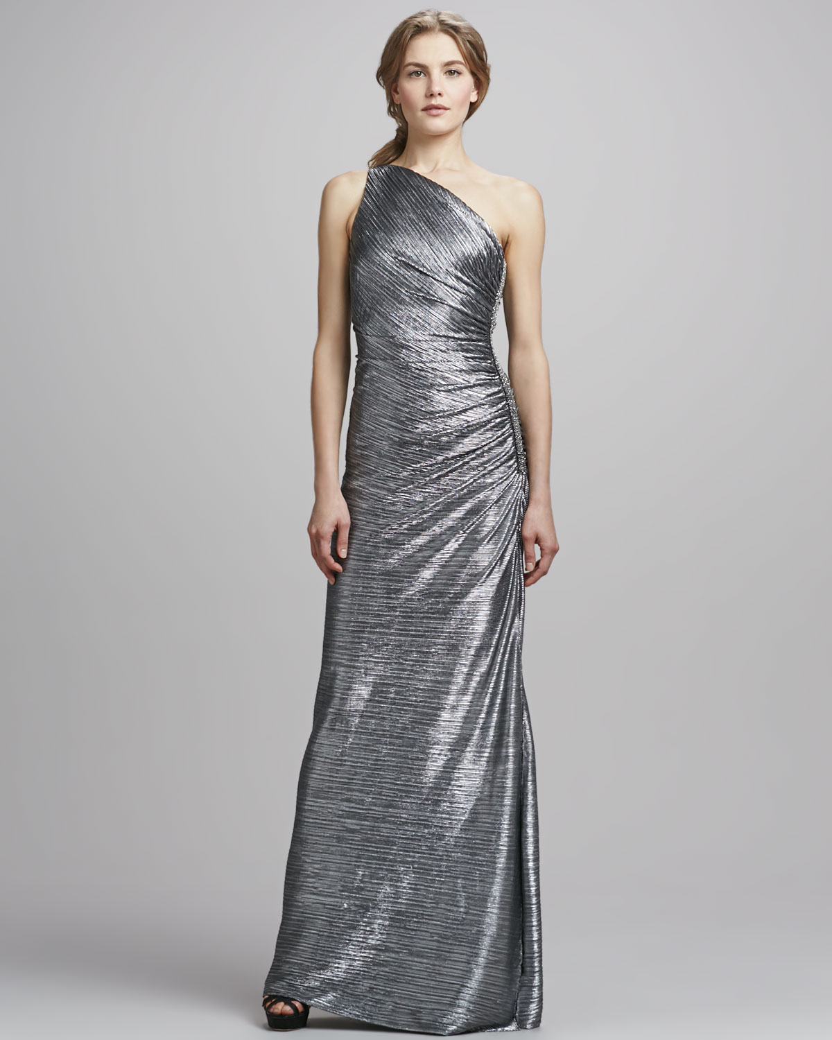 Lyst - Laundry By Shelli Segal Metallic Oneshoulder Beaded Side Gown in ...