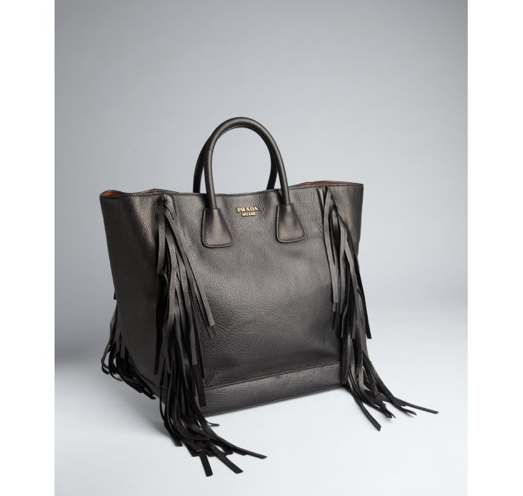 Lyst Prada Black Leather Tassel Fringe Large Tote In Gallery