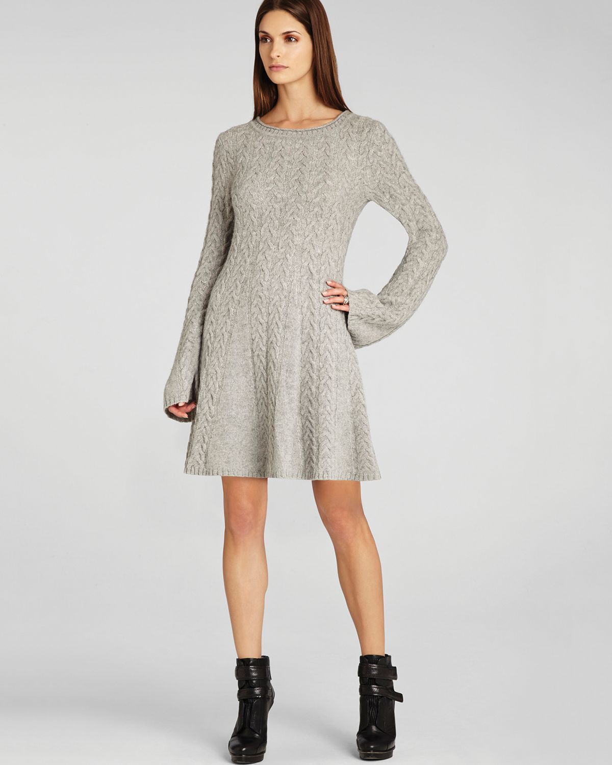 Lyst - Bcbgmaxazria Sweater Dress Hoshi Cabled in Gray