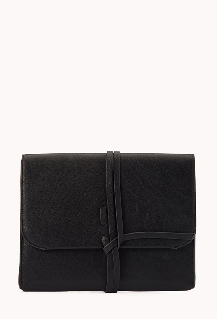 black faux leather clutch bag
