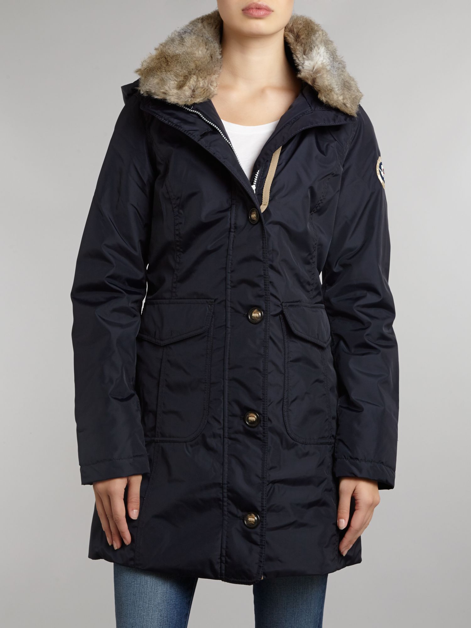 Napapijri Adona Fur Funnel Neck Coat in Blue | Lyst