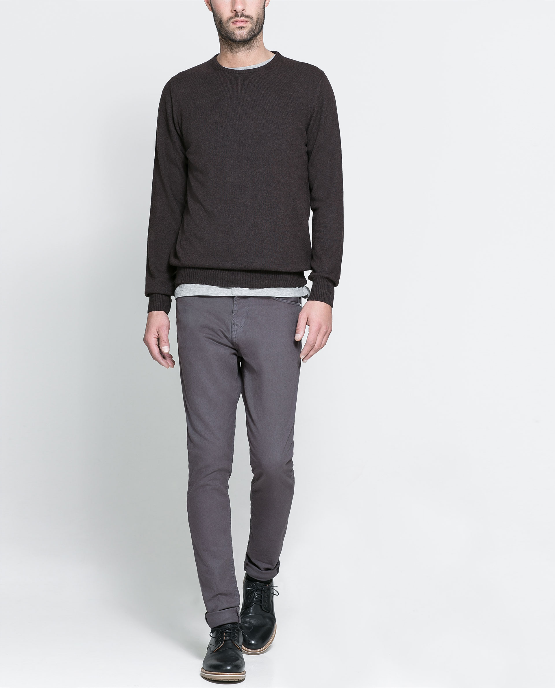 Zara Basic Round Neck Sweater in Brown for Men | Lyst