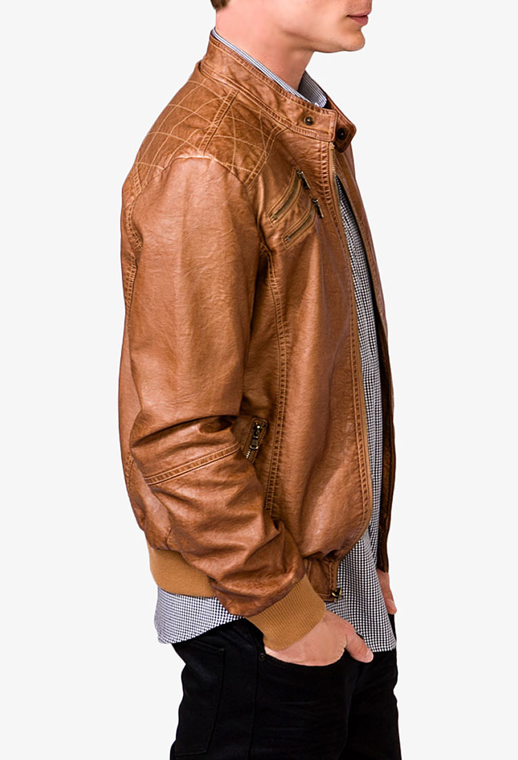 Lyst Forever 21 Quilted Faux Leather Jacket in Natural for Men