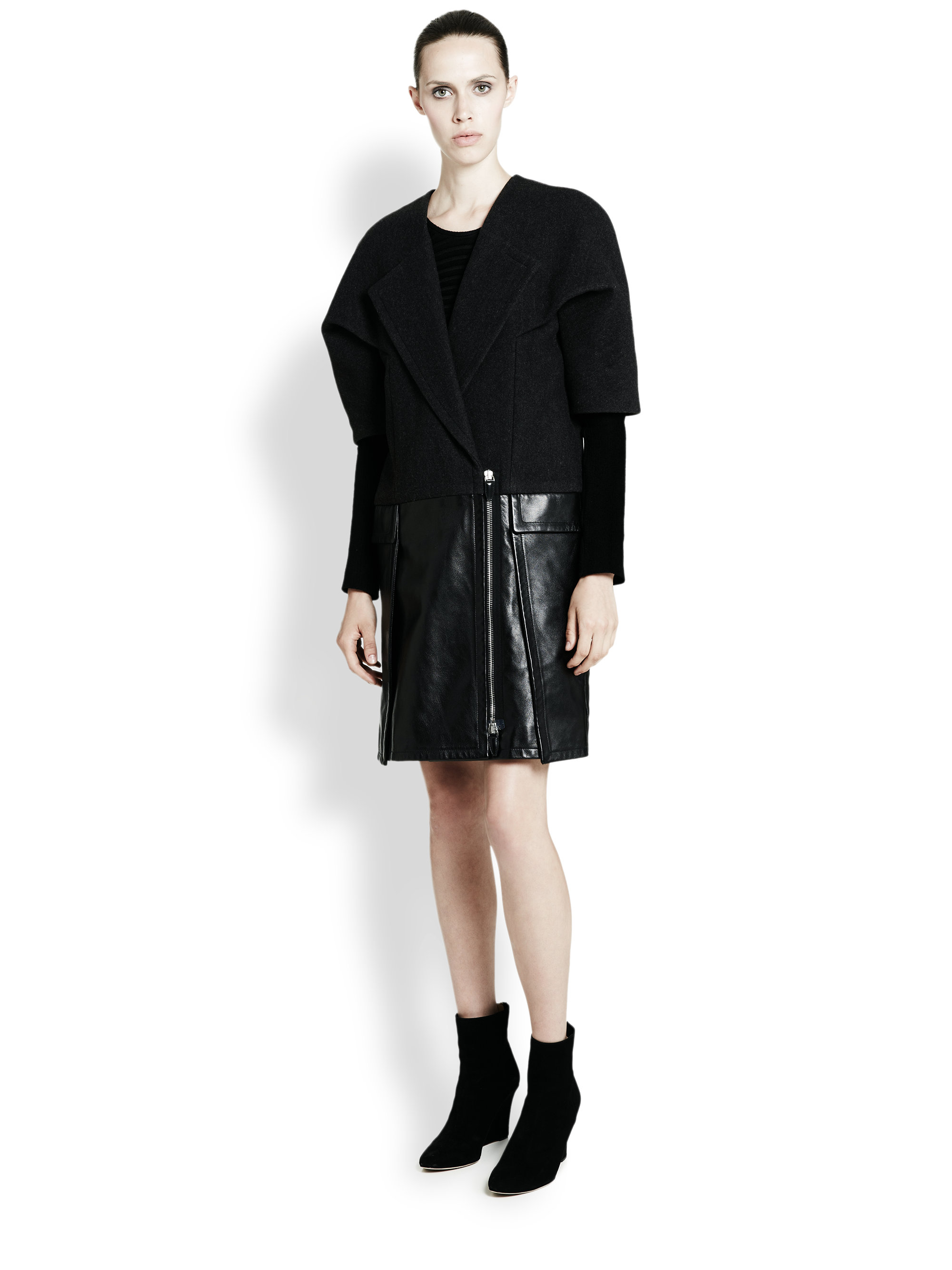 Alexander wang Wool Leather Coat in Black | Lyst