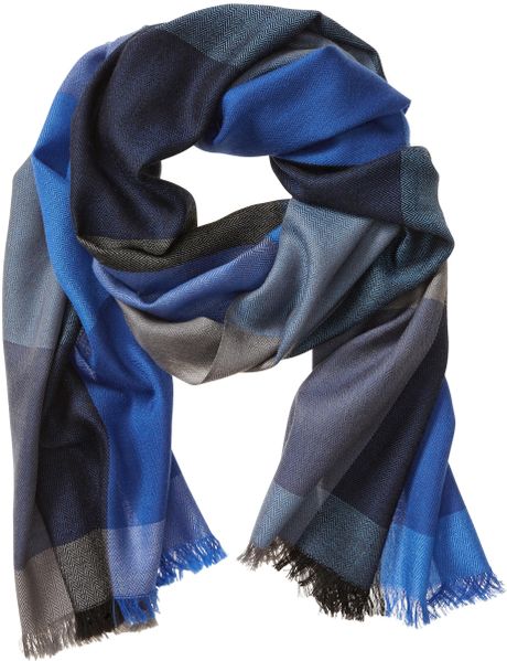 Banana Republic Bold Check Wool Scarf in Gray for Men (Cobalt) | Lyst
