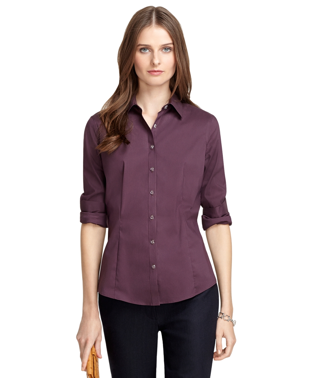 Brooks brothers Tailored Fit Glass Button Blouse in Purple | Lyst