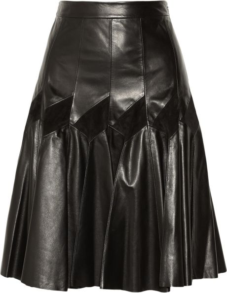 Derek Lam Pleated Leather Skirt in Black | Lyst