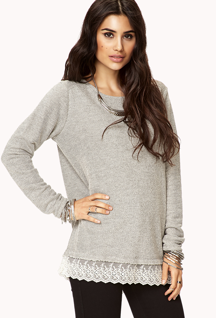 Lyst - Forever 21 Lace-Trimmed Sweatshirt in Gray