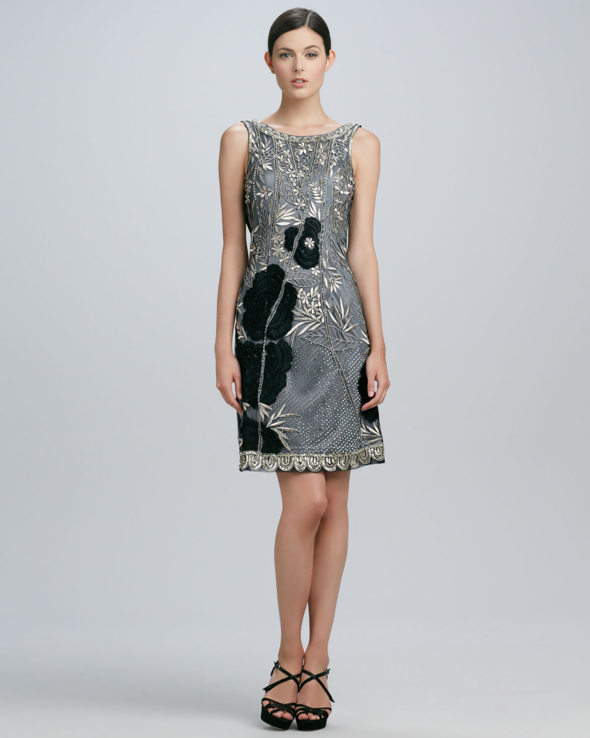 Lyst - Sue wong Embroidered Flower Cocktail Dress in Black