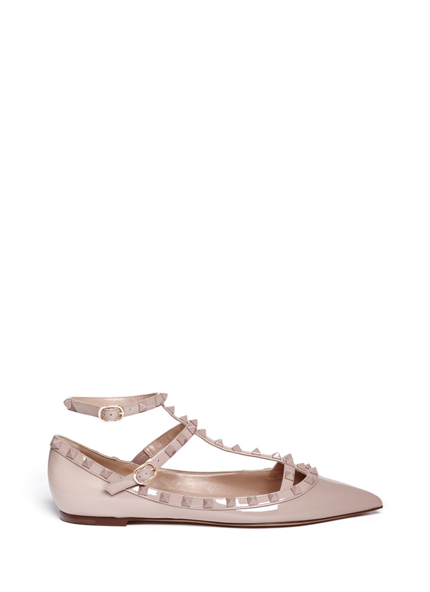 Valentino Studded Patentleather Flats in Pink (Neutral and Brown) | Lyst