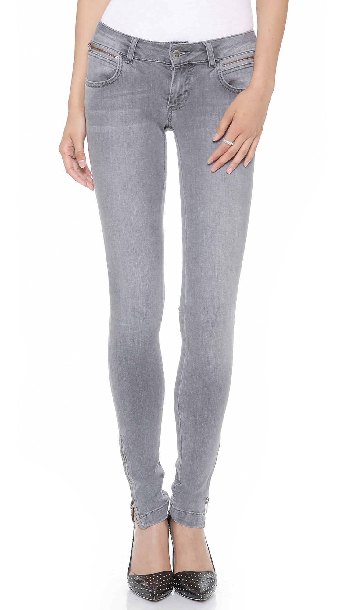 Anine bing Double Zip Skinny Jeans - Charcoal in Gray | Lyst