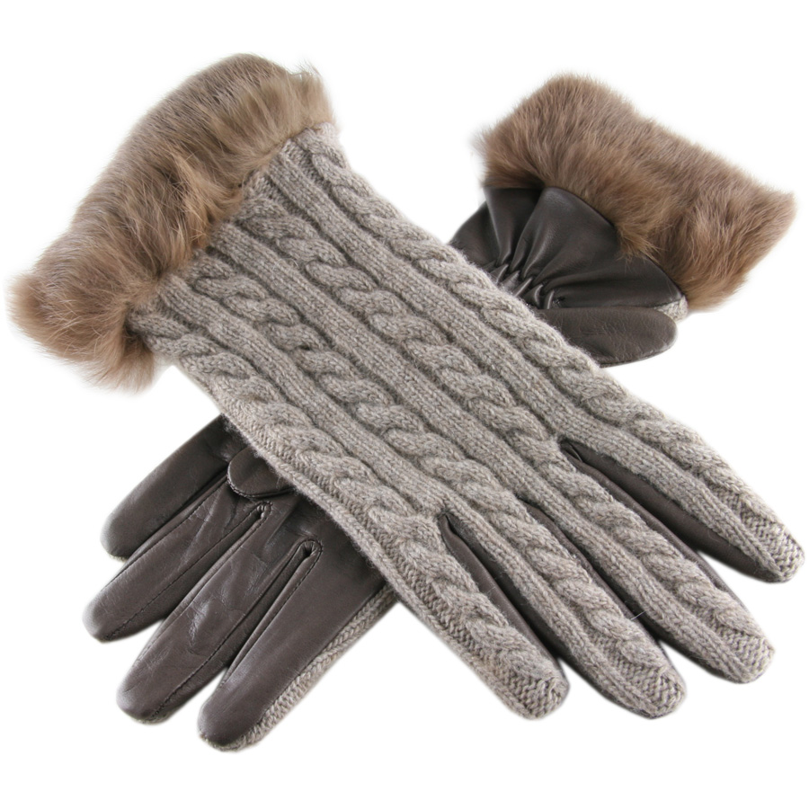 Lyst Black.Co.Uk Brown Cashmere And Leather Gloves With Rabbit Fur