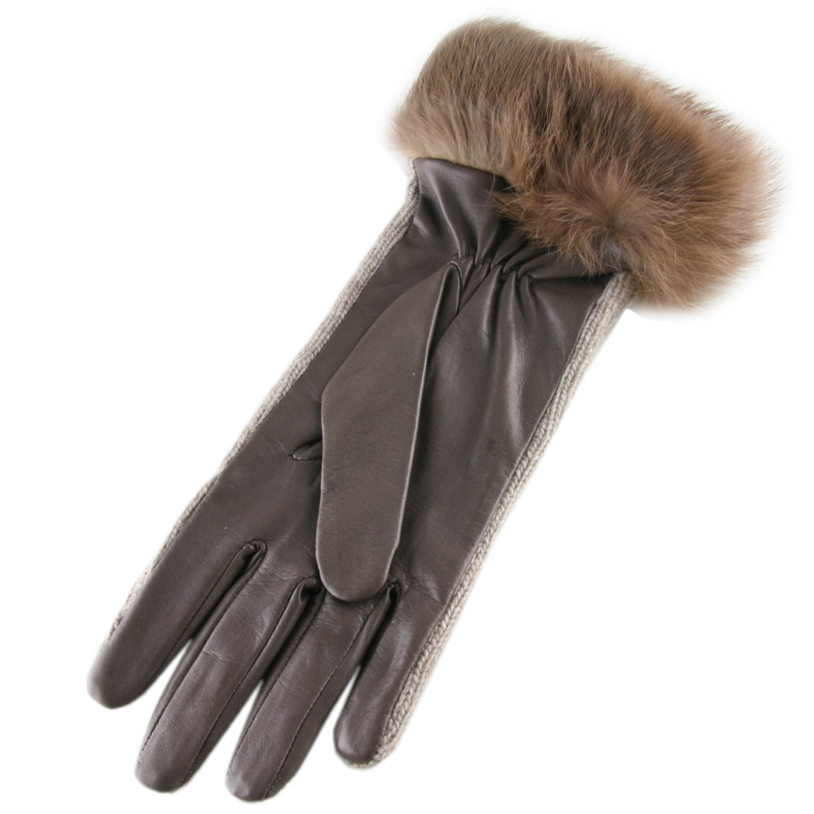 Lyst Black.Co.Uk Brown Cashmere And Leather Gloves With Rabbit Fur