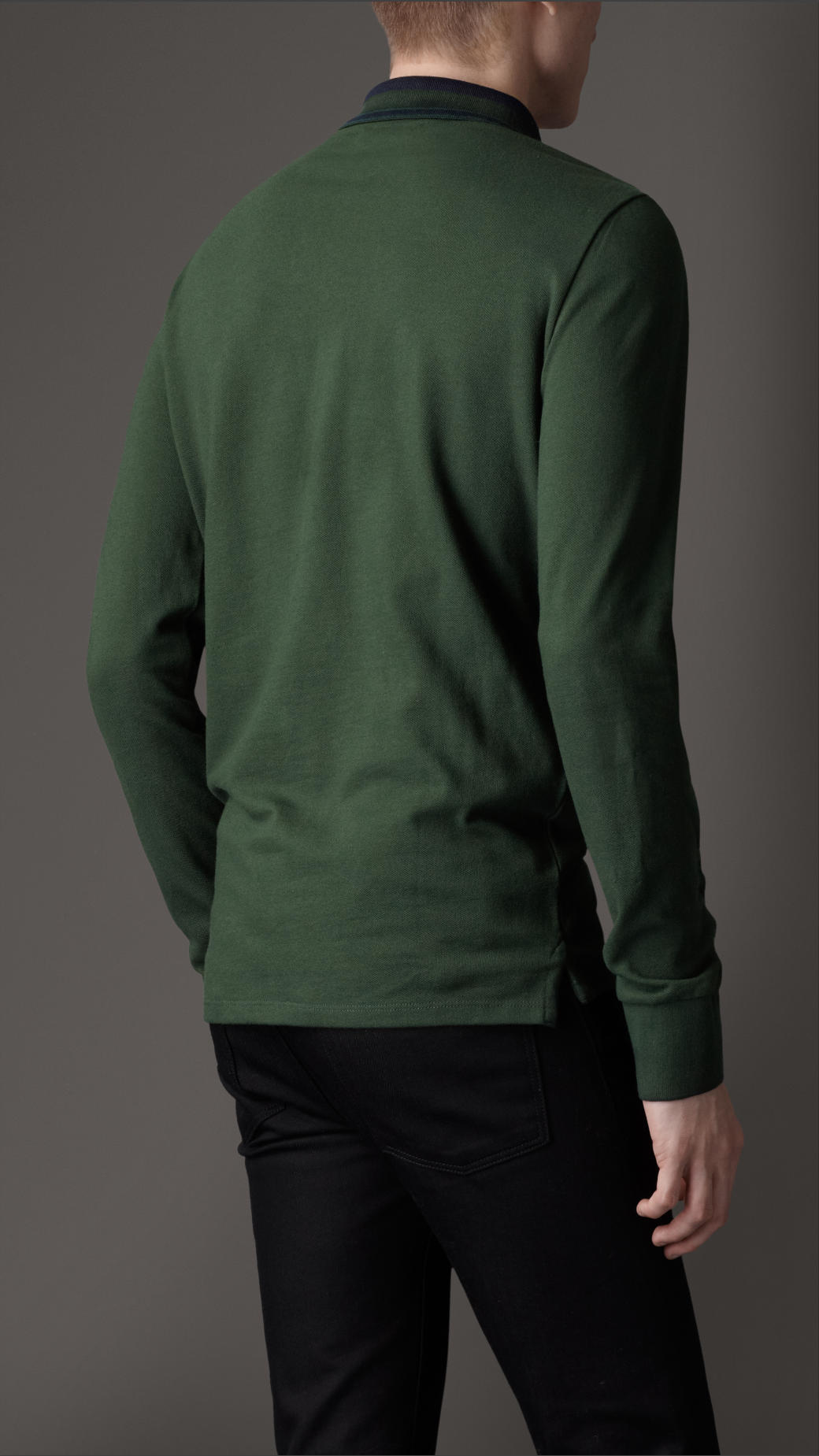 Burberry Striped Collar Long Sleeve Polo Shirt in Green for Men | Lyst