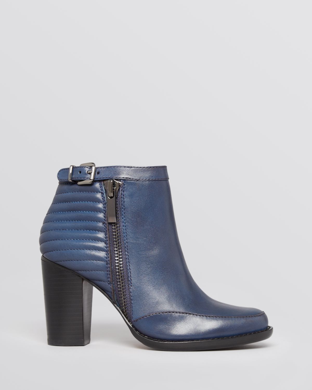 blue leather booties ladies