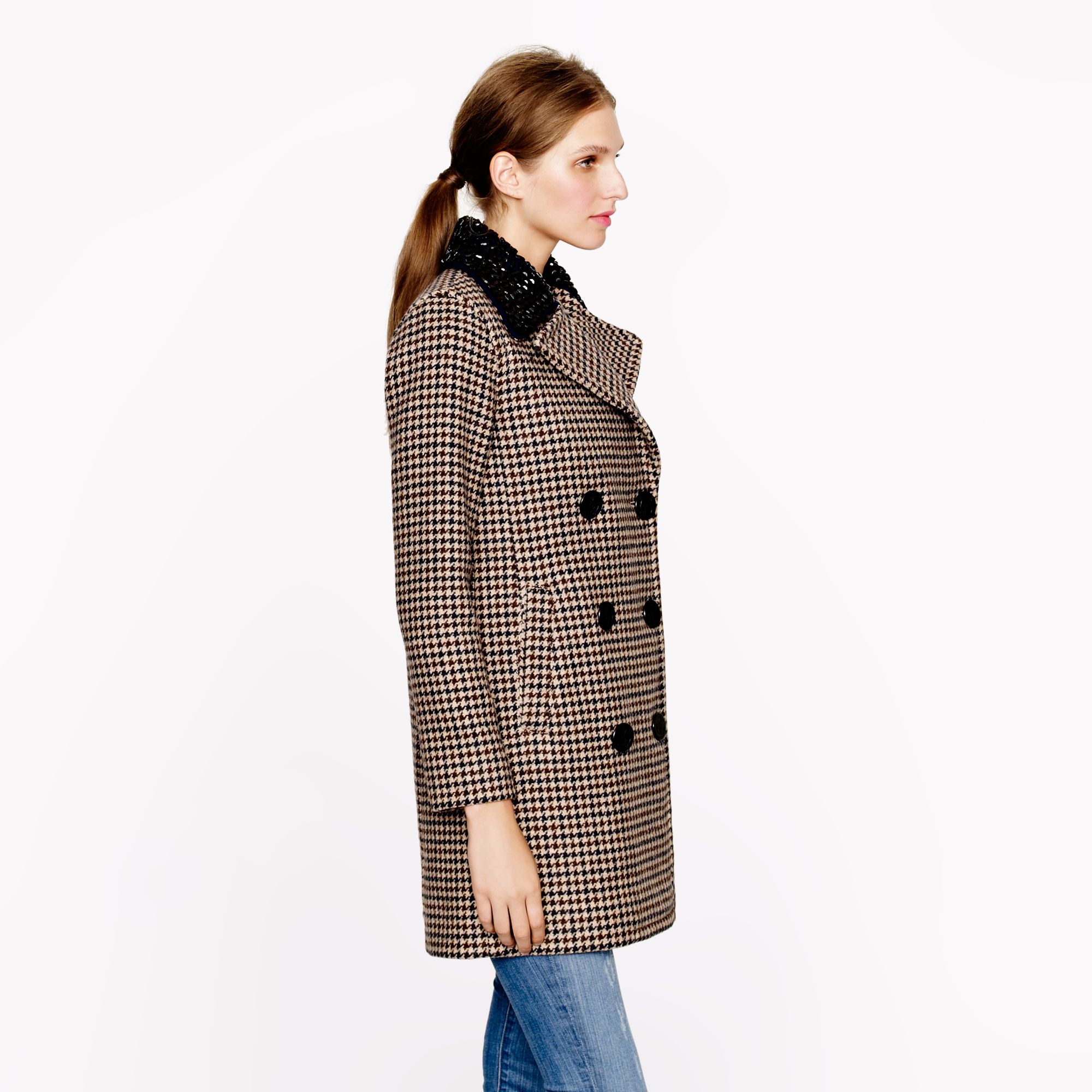 Lyst - J.Crew Captain Coat in Jeweled Houndstooth in Brown