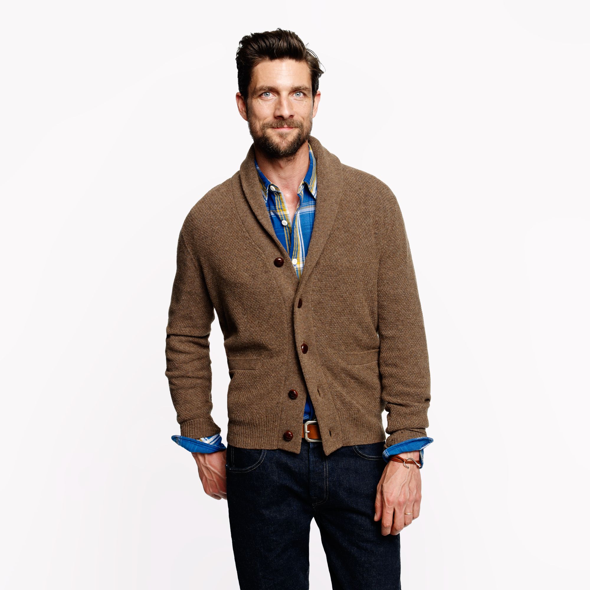 Lyst - J.Crew Lambs Wool Shawl Collar Elbow Patch Sweater in Brown for Men