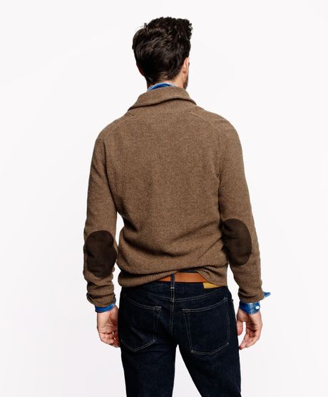 J.crew Lambs Wool Shawl Collar Elbow Patch Sweater in Brown for Men ...