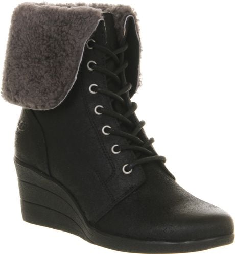 Ugg | Black Zea Shearling Wedge Lace Up Boots | Lyst