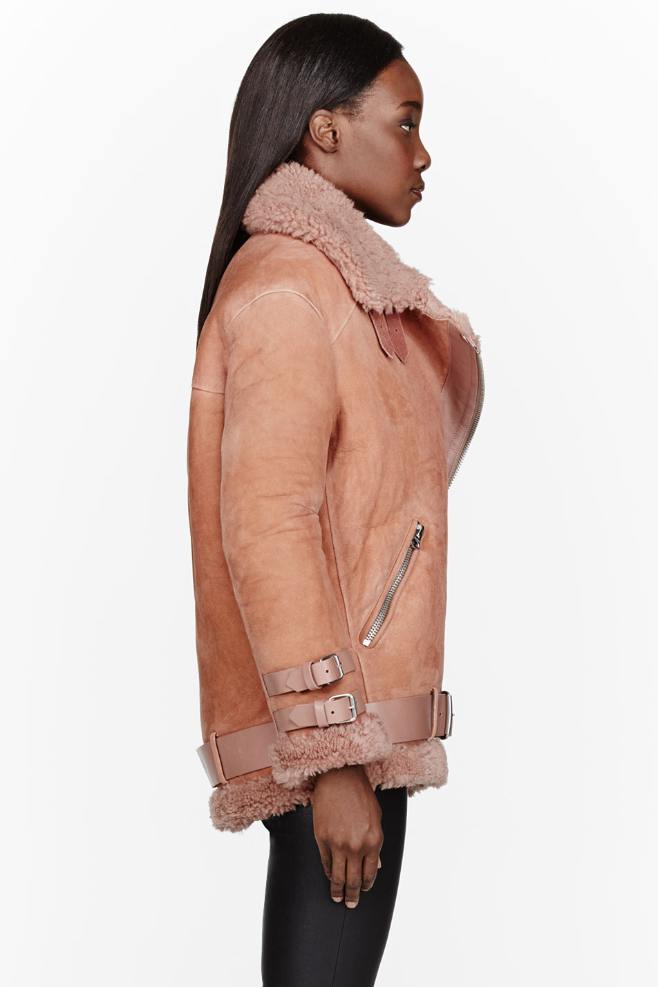 Lyst Acne studios Dusty Rose Belted Shearling Jacket in Pink