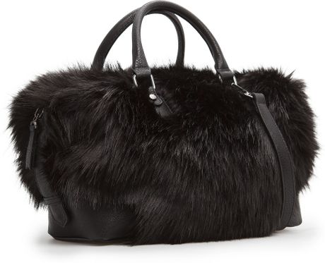 Mango Touch Faux Fur Tote Bag in Black | Lyst