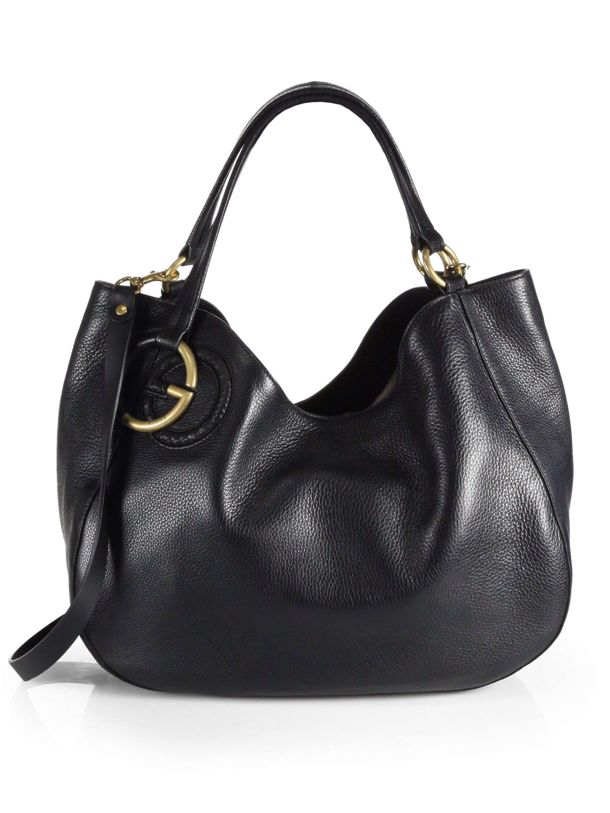 Lyst - Gucci Twill Leather Medium Shoulder Bag in Black