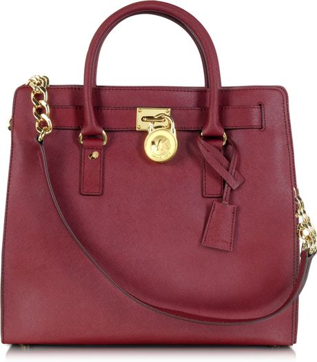 Michael Kors Large Ns Saffiano Leaher Hamilton Tote in Red (Burgundy ...