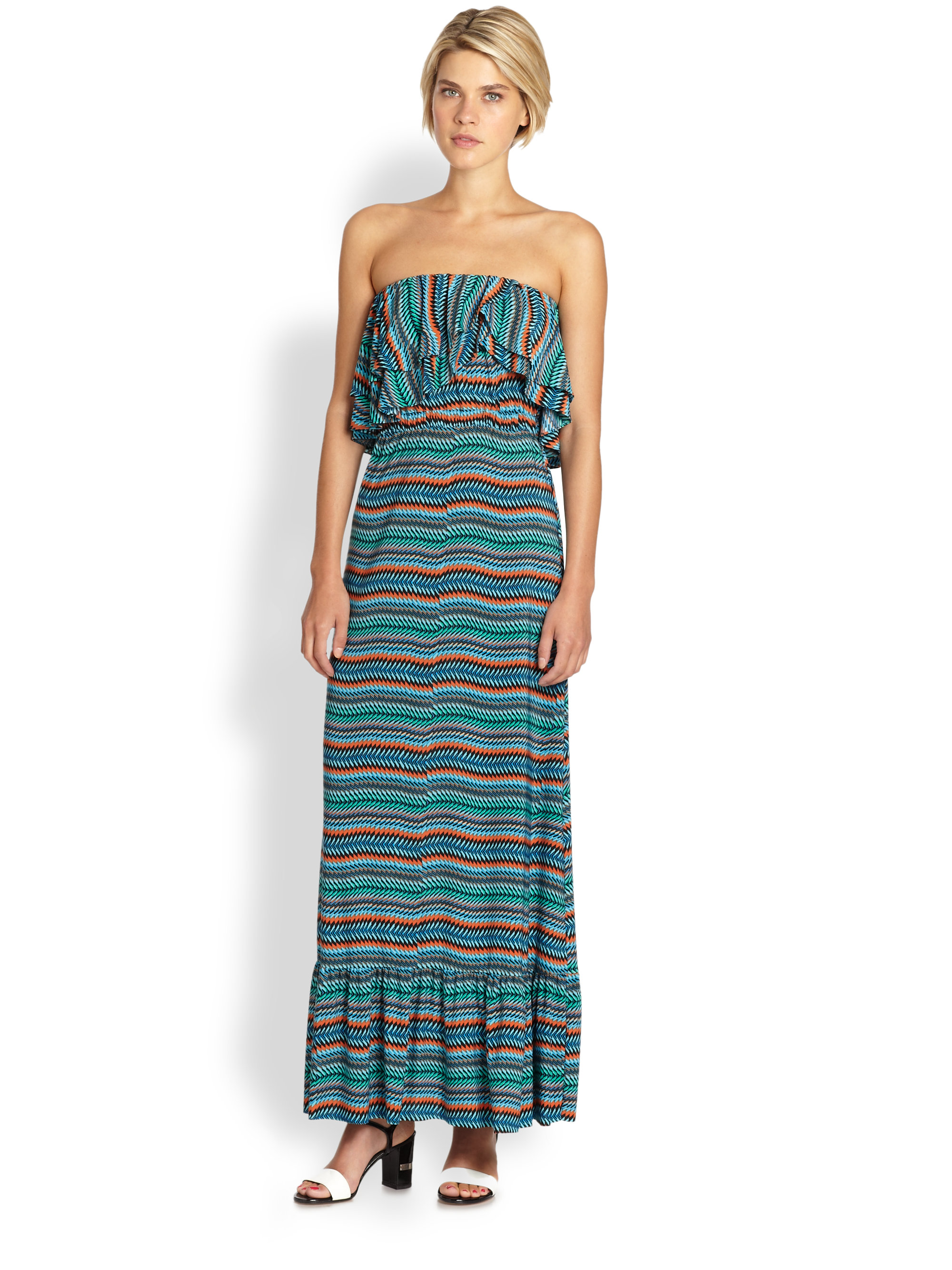 Lyst - T-Bags Strapless Ruffle Maxi Dress in Blue