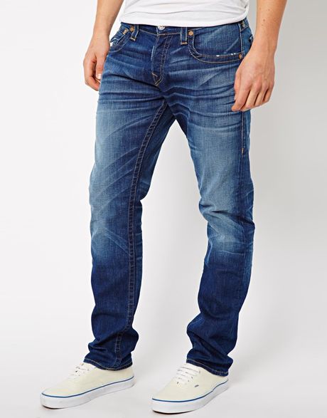 True Religion Jack Jeans Tapered Fit Flap Pocket Pioneer Wash in Blue ...