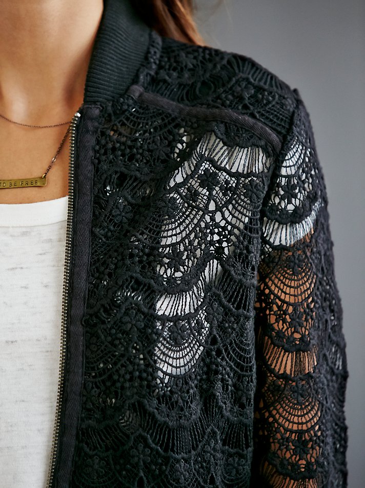 Free people Womens Lace Bomber Jacket in Black | Lyst