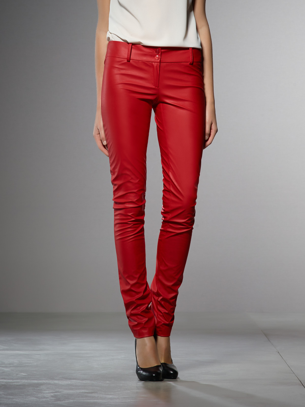 Patrizia Pepe Slim Eco Leather Trousers in Red (Rising Red) | Lyst