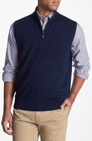 Peter Millar Quarter Zip Merino Wool Sweater Vest in Blue for Men (Navy ...