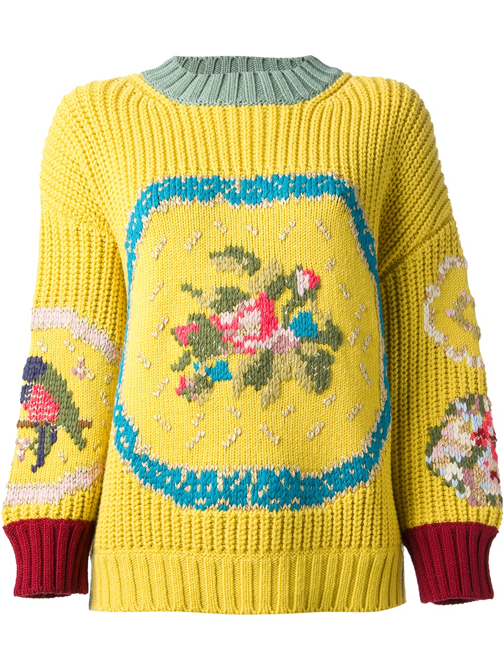 Antonio Marras Floral Chunky Knit Jumper in Yellow (green) | Lyst