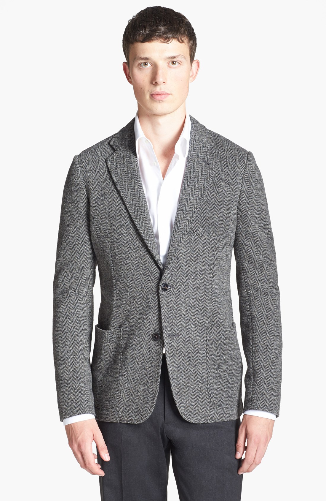 Armani Linea Herringbone Wool Blazer in Gray for Men (Dark State Grey ...