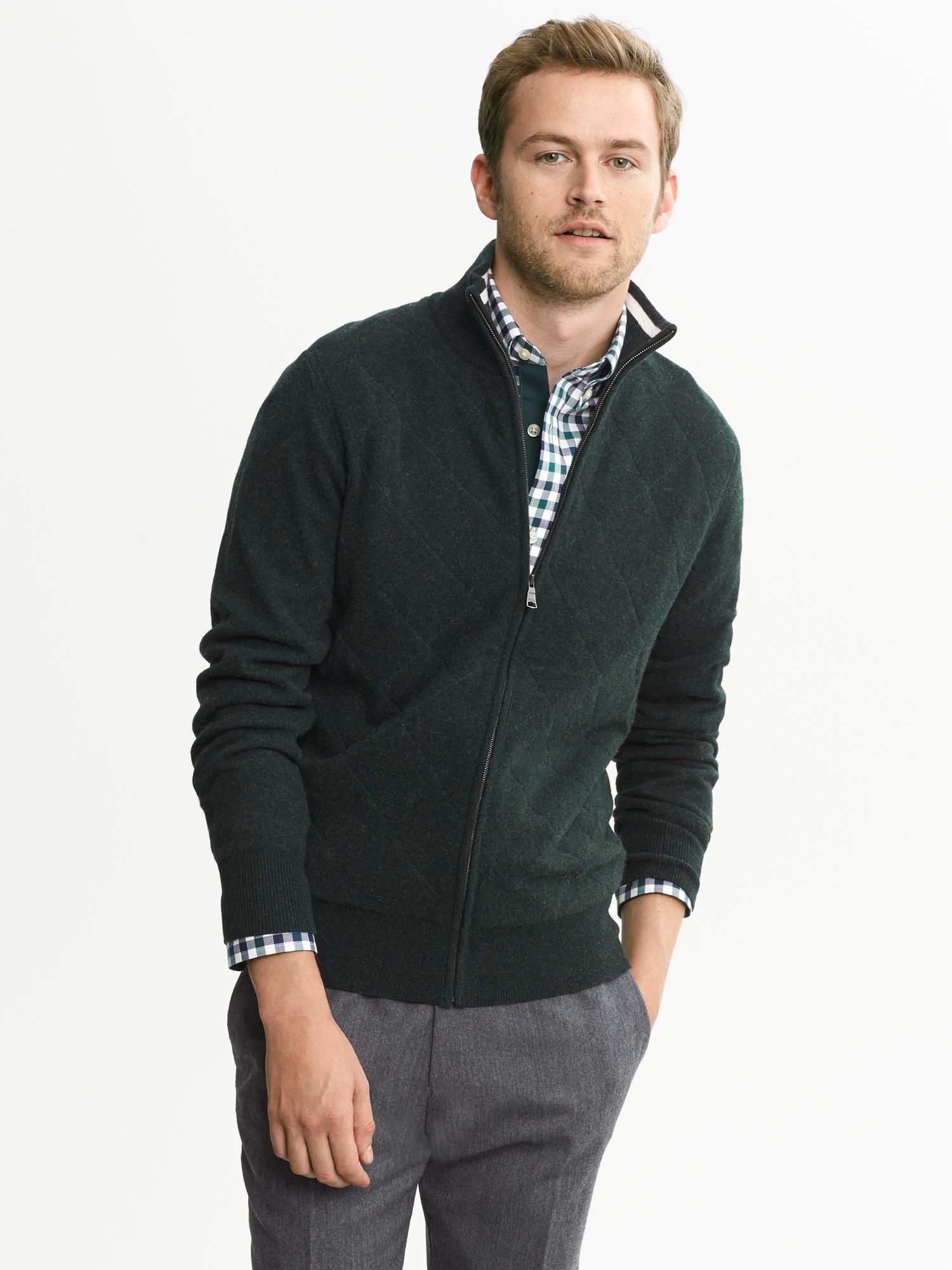 Lyst Banana Republic Quilt Front Zip Sweater in Green for Men