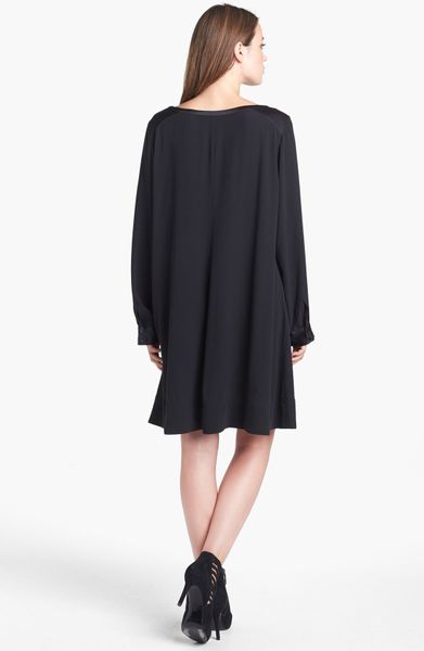 Eileen Fisher Bateau Neck Silk Dress in Black | Lyst