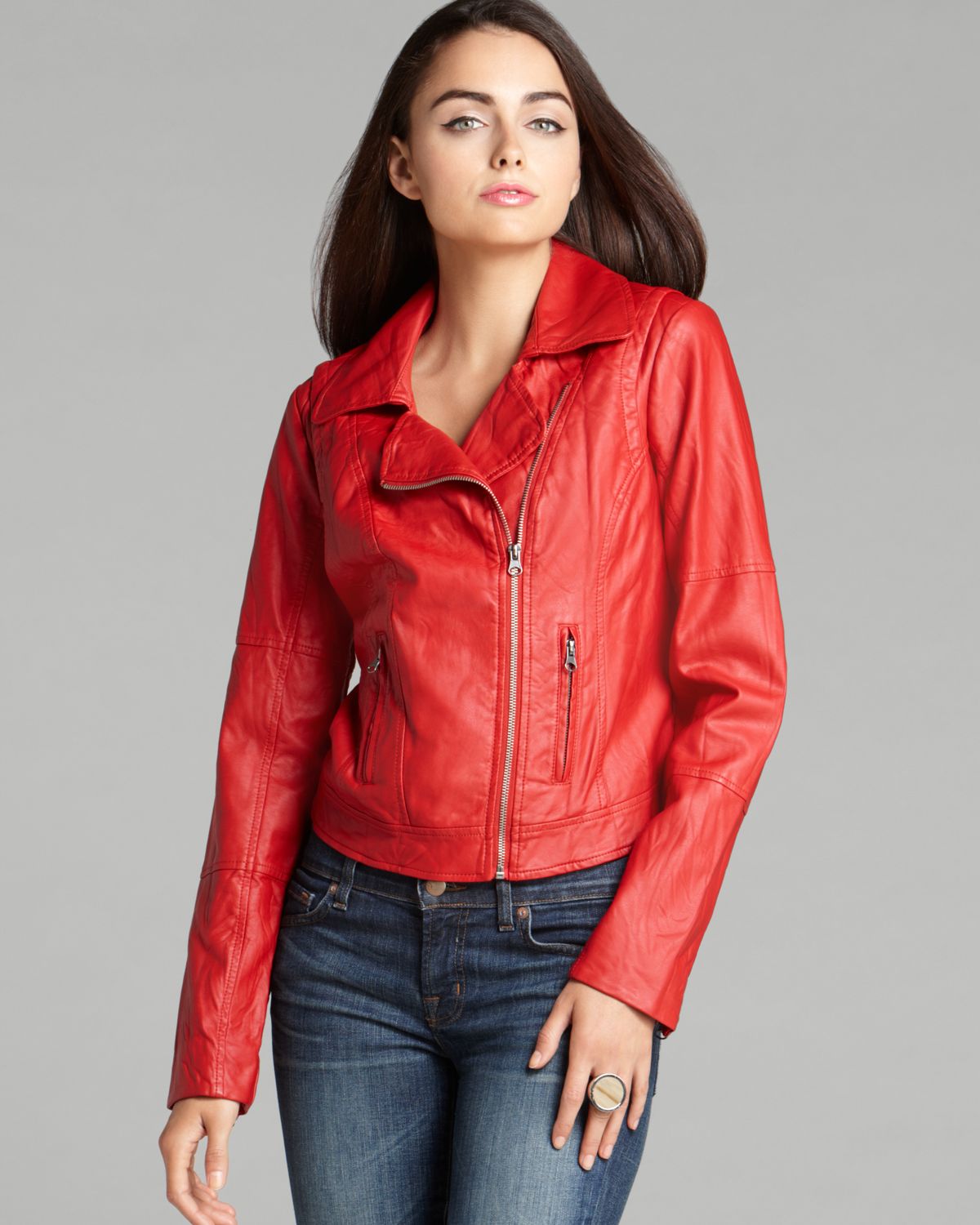 Lyst - Guess Jacket Carly Faux Leather Moto in Red
