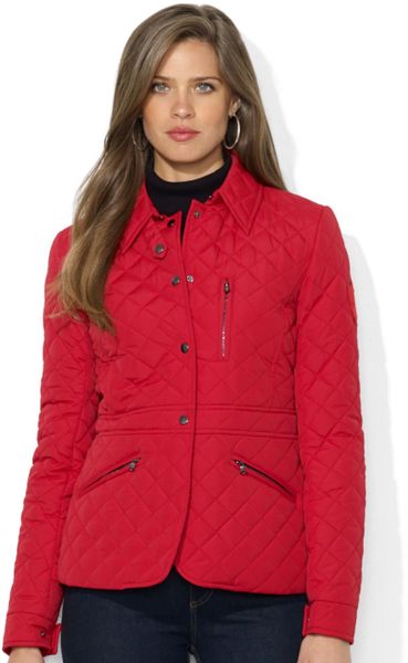 Lauren By Ralph Lauren Quilted Pointcollar Jacket in Red (Heritage Red ...
