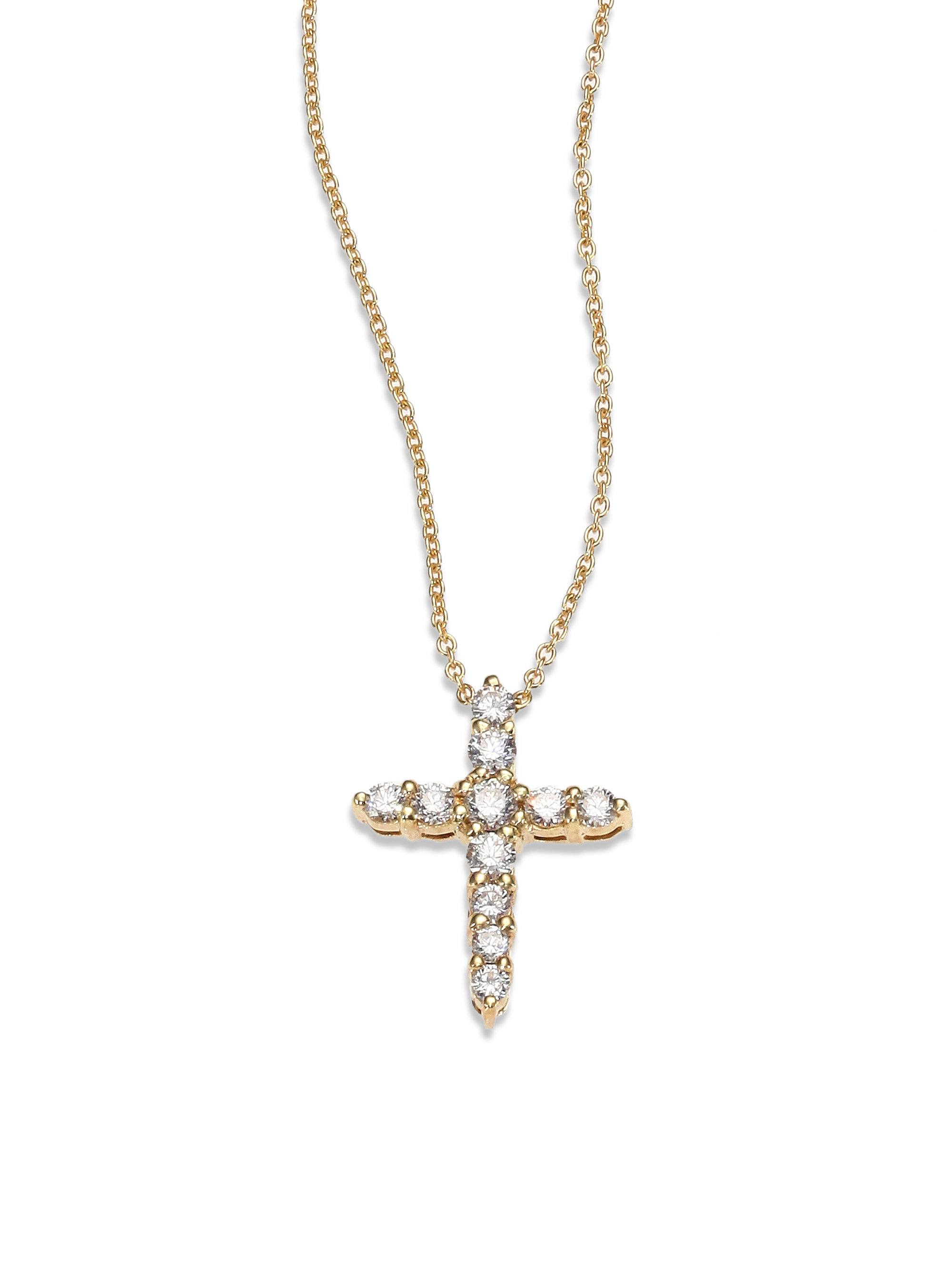 Roberto Coin Diamond 18k Yellow Gold Cross Pendant Necklace in Gold | Lyst