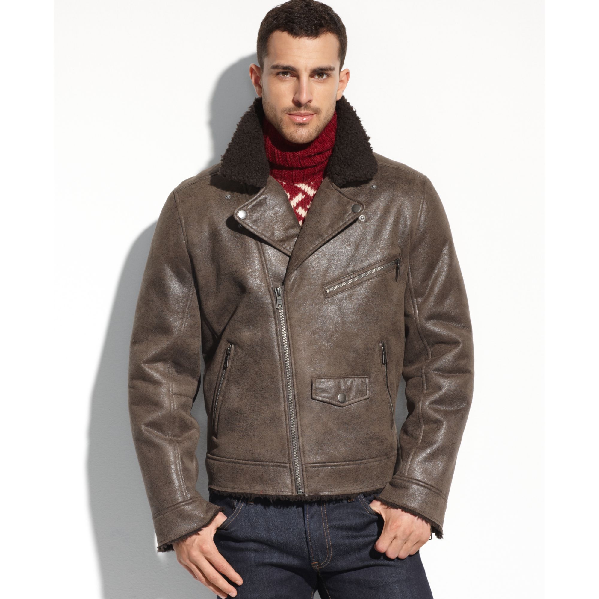 Tommy Hilfiger Asymmetrical Faux Leather Faux Sherpalined Jacket in ...
