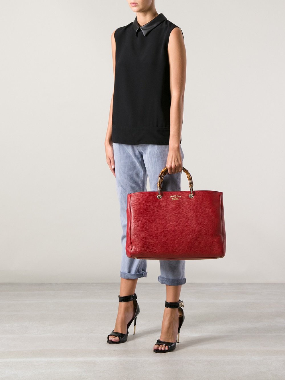 Gucci Bamboo Handle Tote in Red | Lyst