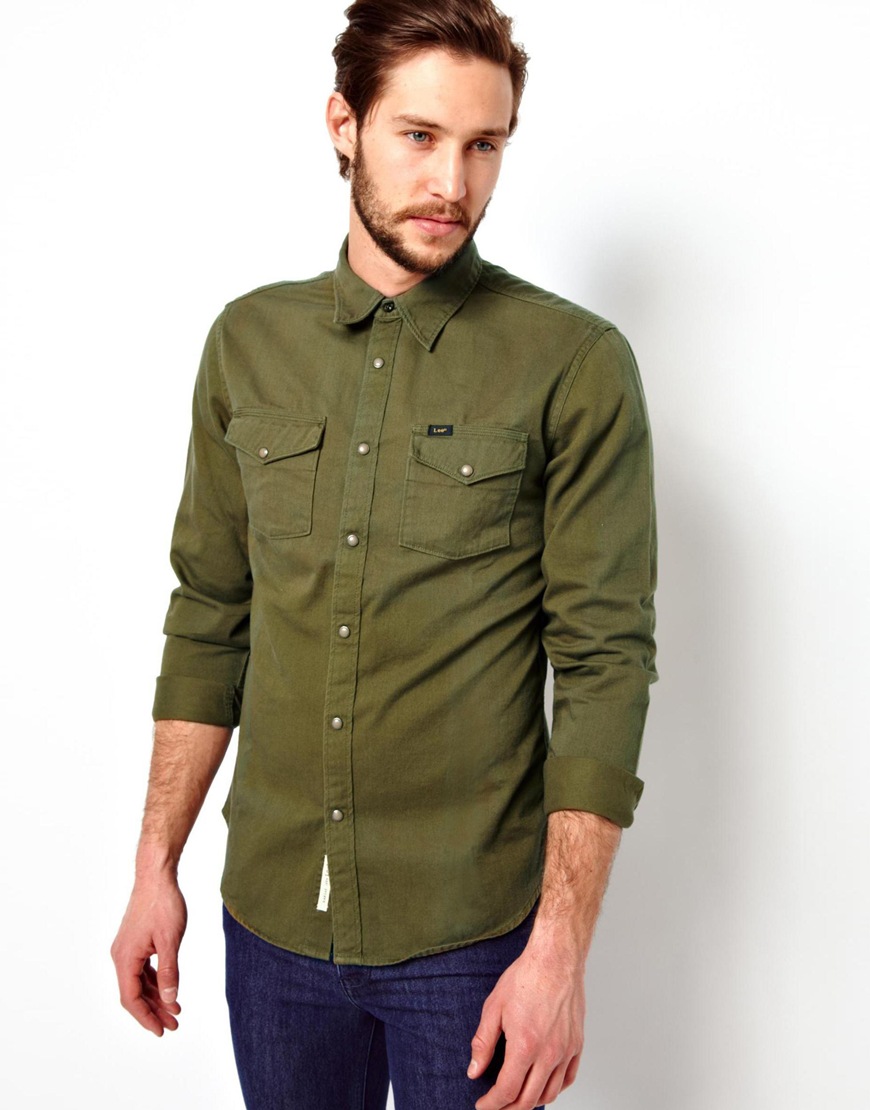 Lyst - Asos Shirt Western Shirt Slim Fit Heavyweight in Green for Men