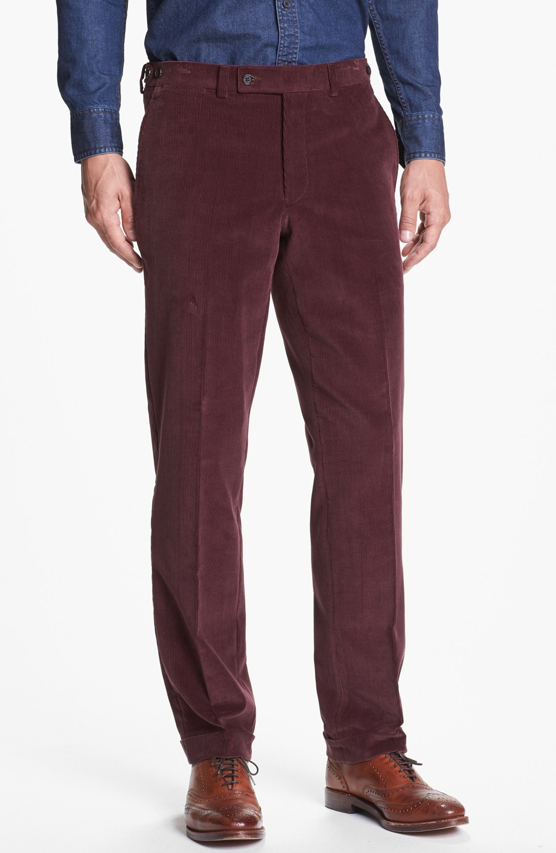 Ted Baker Flat Front Corduroy Trousers in Purple for Men (Burgundy) | Lyst