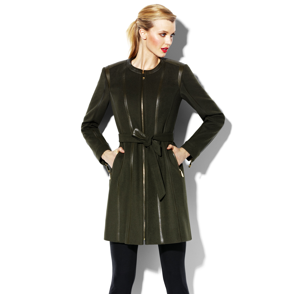 Vince Camuto Wool Leather Belted Coat in Green (OLIVE) | Lyst