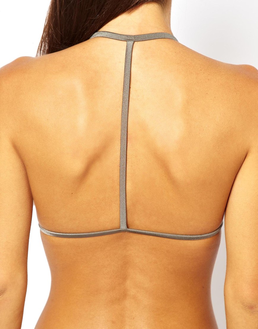 Lyst Asos Mix And Match Moulded Triangle T Back Bikini Top In Gray