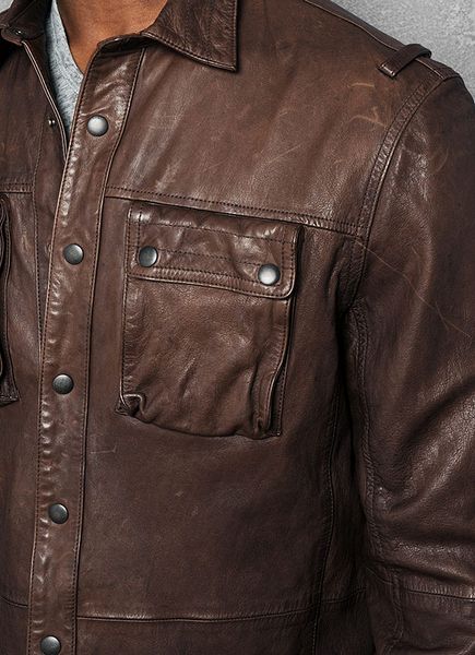 John Varvatos Leather Cargo Shirt Jacket in Brown for Men (Chestnut) | Lyst