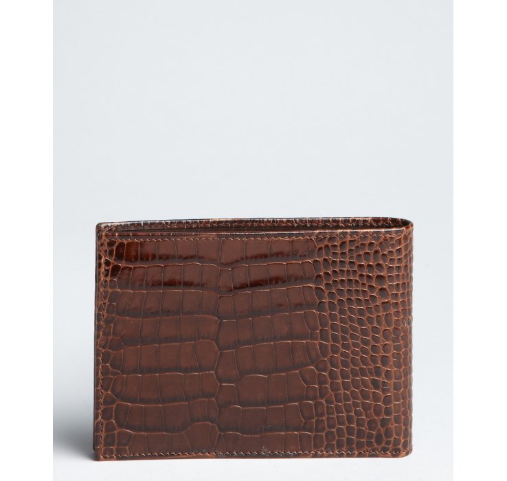 Prada Tobacco Croc Embossed Patent Leather Bifold Wallet in Brown ...  